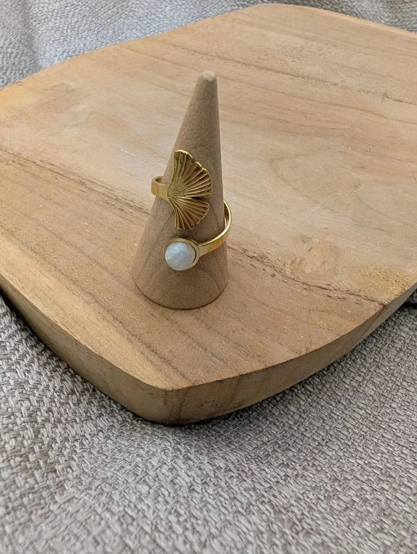 Bague pierre de lune - gingko
