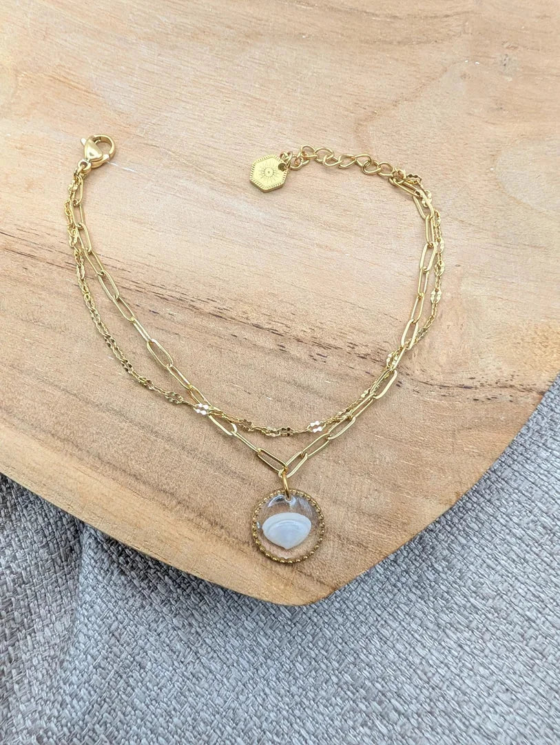 Bracelet double chaine coquillage