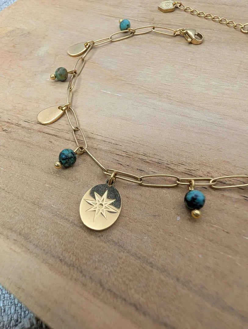 Chaine de cheville turquoise africaine