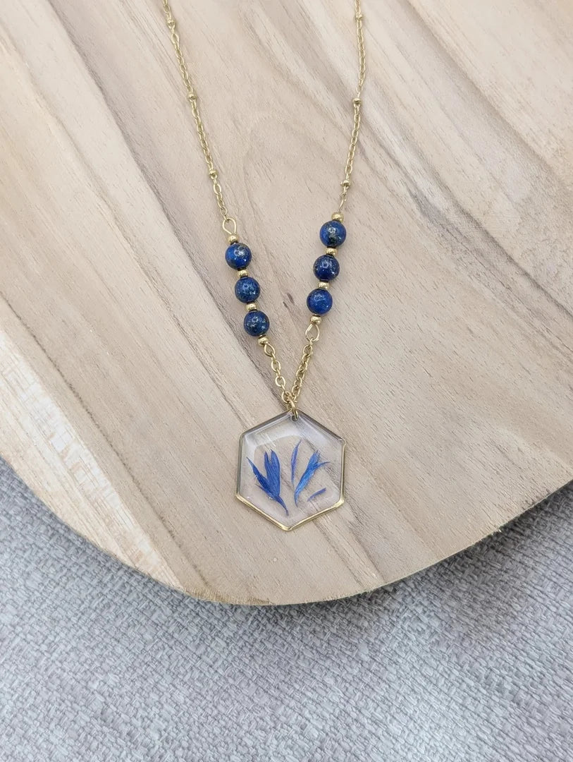 Collier pierres et bleuets