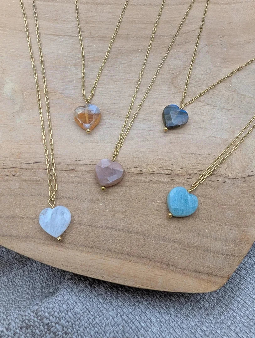 Collier pierre de lune coeur symbiose - Calluna Bijoux